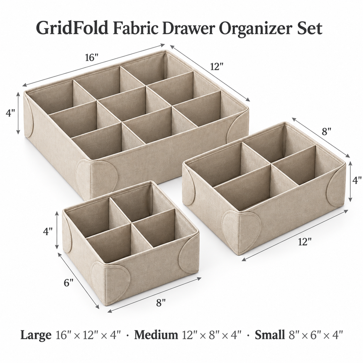 GridFold Fabric Drawer Organizer Set